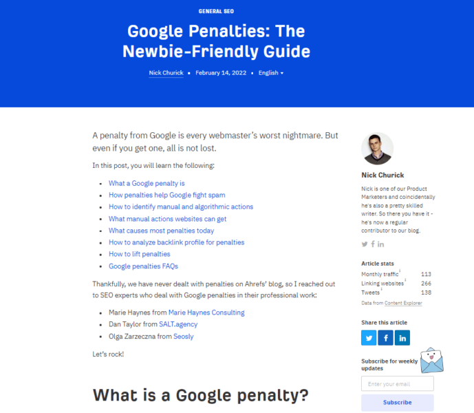 Ahrefs article on Google penalties