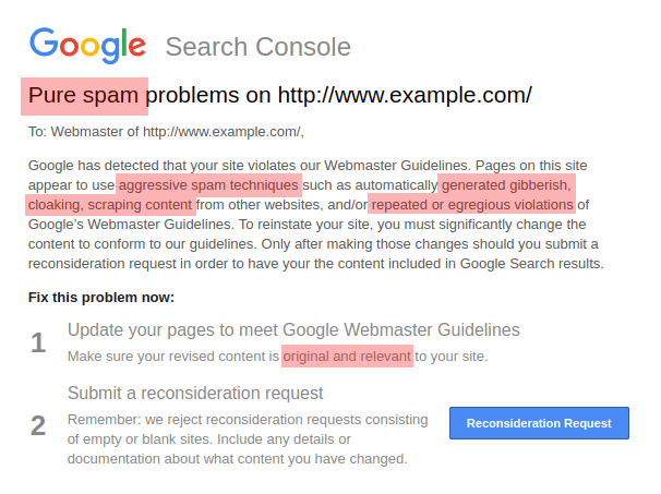 Pure Spam Problems Message - HIGHLIGHTED